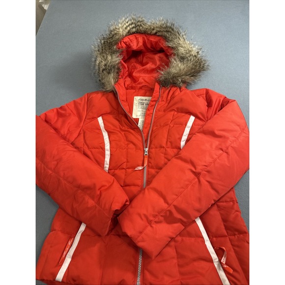 JACKET Goose Down PARKA WOMEN MED FAUX FUR FULL ZIP SNOW WINTER Y2K EDDIE BAUER - Picture 1 of 9